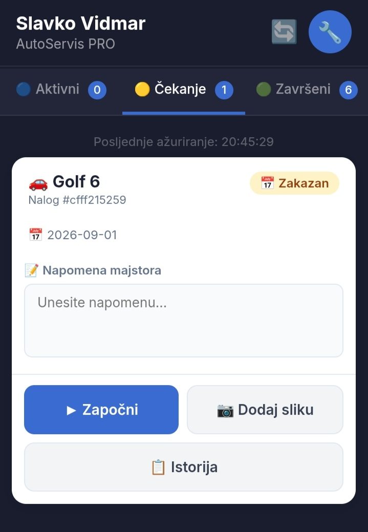 Ekran mehaničara na telefonu
