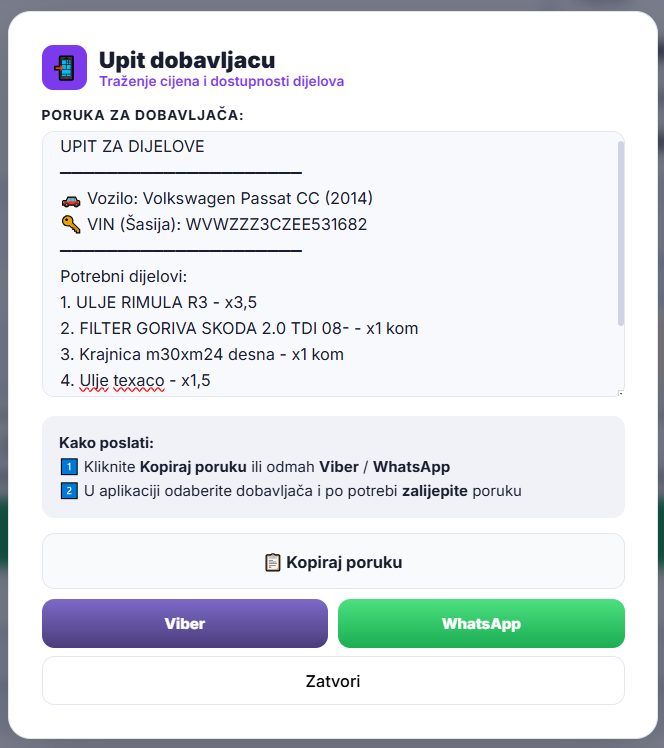 Upit dobavljaču spreman za Viber ili WhatsApp