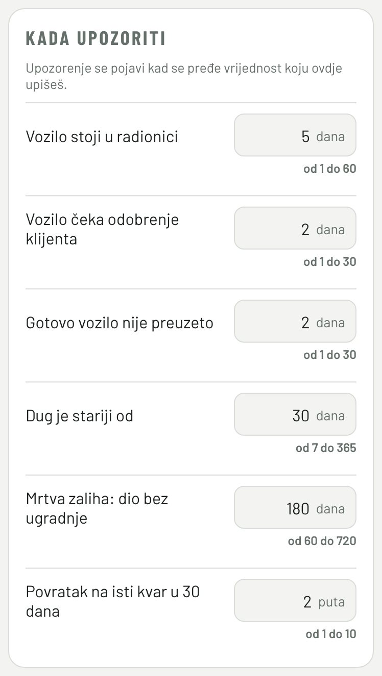 Podešavanja upozorenja